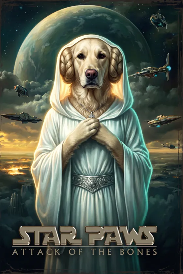 Golden retriever as a rebel princess, movie poster